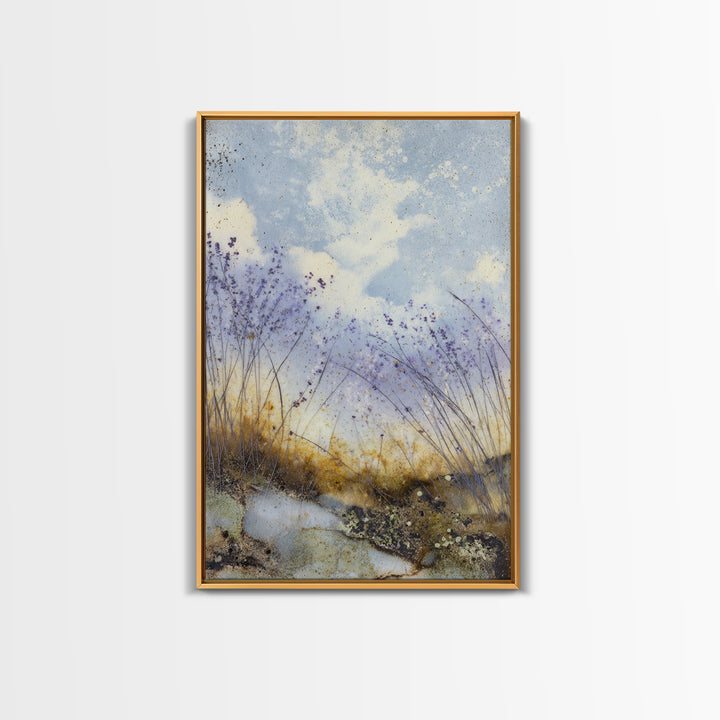 Bees Circling Lavender Blossoms Canvas Print, Nature Art, Poster, Living Room Decor, Fine Art, Nature, Abstract Wall Art, NAT-2x3-79