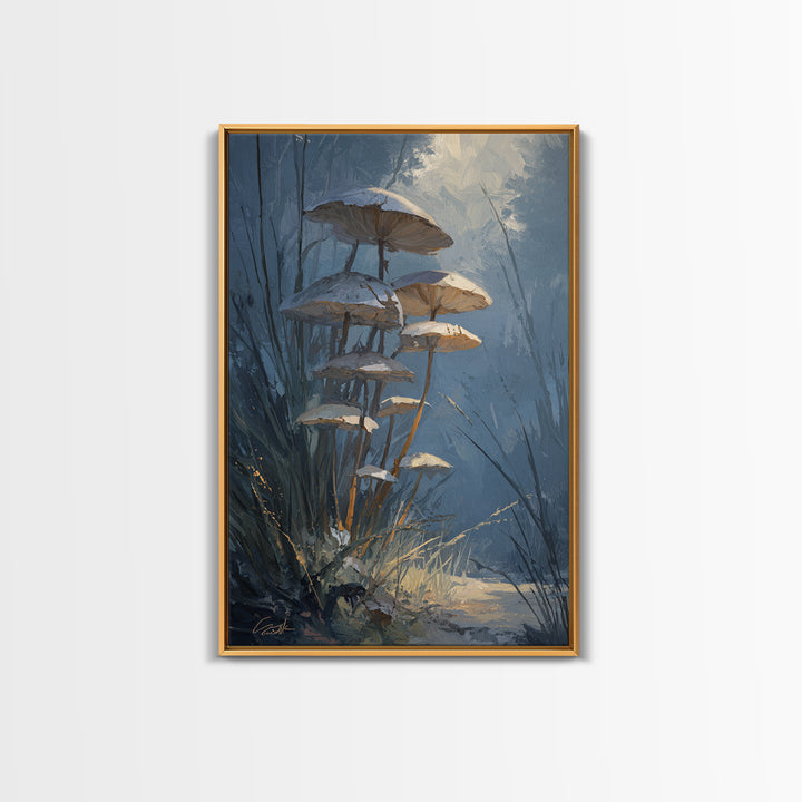 Mushroom Cluster in Enchanted Woodland Framed Canvas Print, Nature Art, 3d Wall Art, Living Room Decor, Fine Art, Nature, NAT-2x3-87