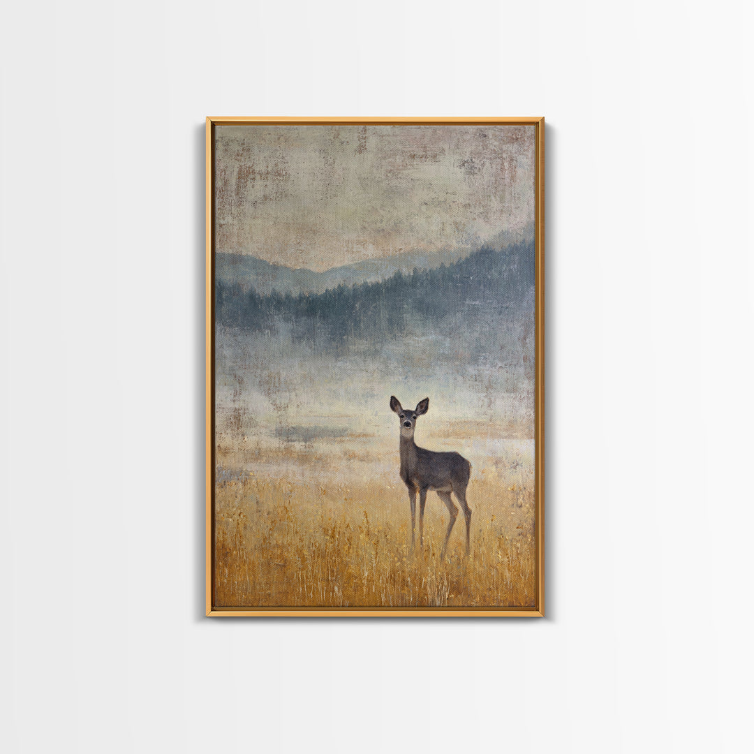 Deer Standing in a Golden Field Framed Canvas Print, Nature Art, Printable Wall Art, Living Room Decor, Fine Art, Nature, NAT-2x3-88