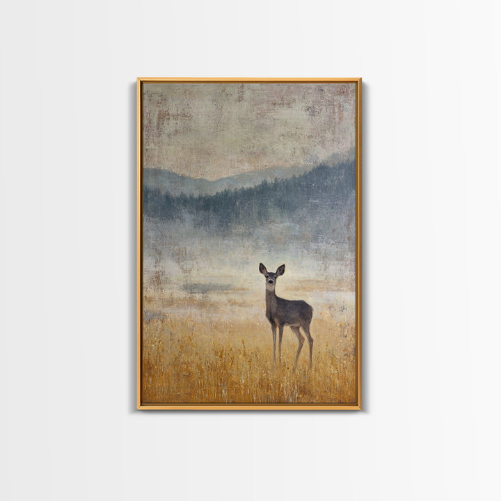 Deer Standing in a Golden Field Framed Canvas Print, Nature Art, Printable Wall Art, Living Room Decor, Fine Art, Nature, NAT-2x3-88