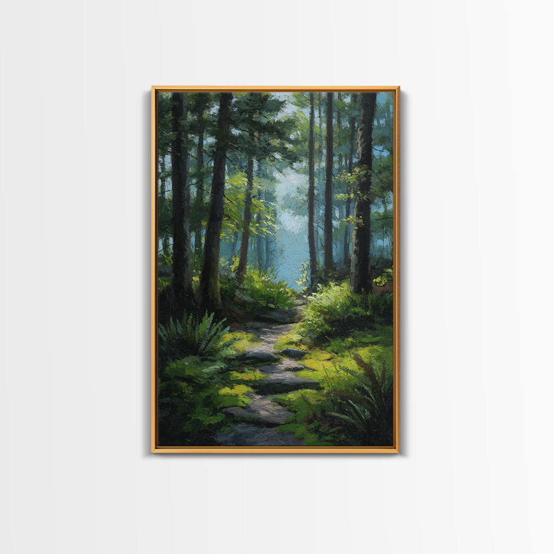 Sunlit Forest Path Canvas Print, Nature Art, Poster, Living Room Decor, Fine Art, Nature, Abstract Wall Art, 3d Wall Art, NAT-2x3-9