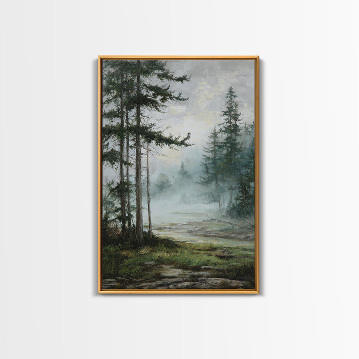 Moody Pine Forest Framed Canvas Print, Nature Art, Framed Art, Living Room Decor, Nature, Botanical Art, Digital Download Art, NAT-2x3-97