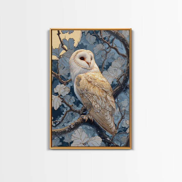 Owl in Moonlit Branches Canvas Print, Nature Art, Wood Wall Art, Living Room Decor, Watercolor Art, Nature, Nature Wall Art, NAT-2x3-99