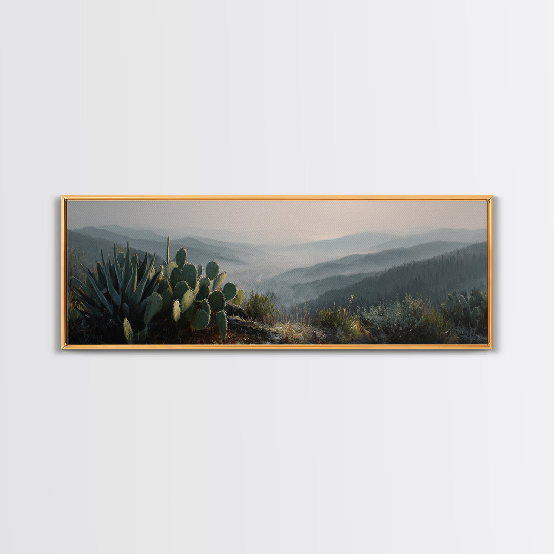 Desert Cactus Blooming After Rain Framed Canvas Print, Nature Art, Botanical Art, Living Room Decor, Watercolor Art, Nature, NAT-3x1-12