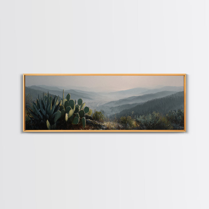 Desert Cactus Blooming After Rain Framed Canvas Print, Nature Art, Botanical Art, Living Room Decor, Watercolor Art, Nature, NAT-3x1-12