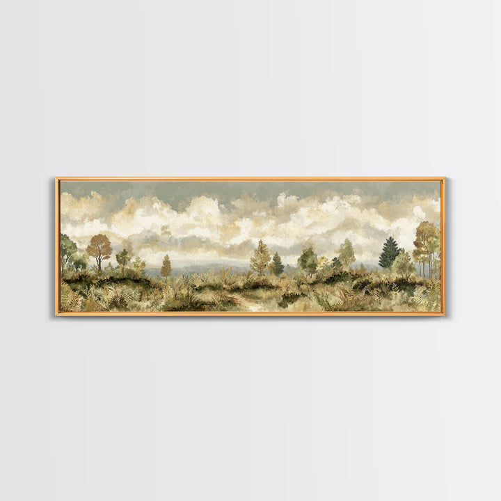 Sunlit Forest Path Framed Canvas Print, Nature Art, Modern Wall Art, Living Room Decor, Fine Art, Nature, Mountain Art, NAT-3x1-17