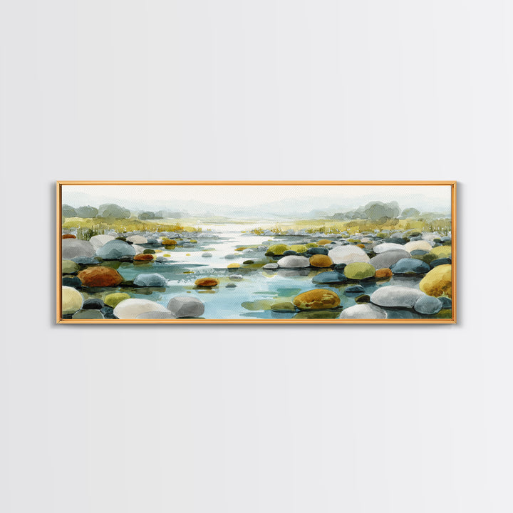 River Stones under Clear Shallow Water Canvas Print, Nature Art, Abstract Wall Art, Living Room Decor, Oil Painting, Nature, NAT-3x1-29