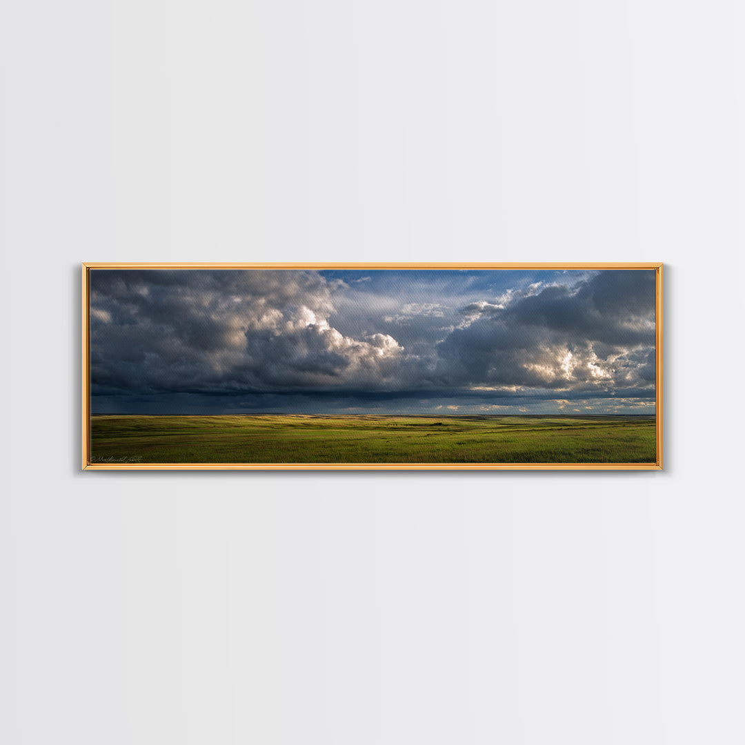 Storm Clouds over a Rolling Prairie Canvas Print, Nature Art, Wall Art, Living Room Decor, Fine Art, Nature, Wood Wall Art, NAT-3x1-30