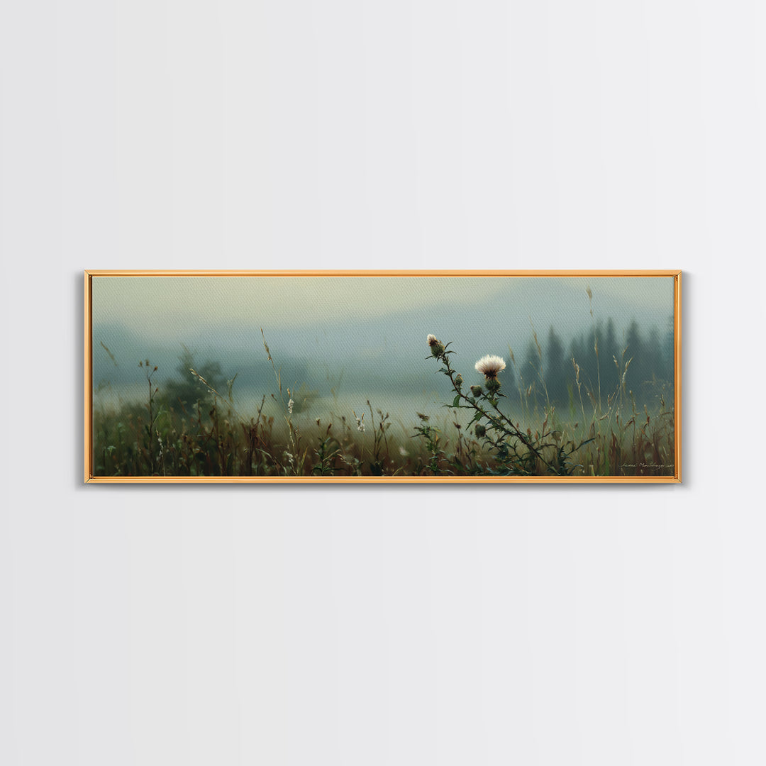 Butterfly Resting on a Blooming Thistle Framed Canvas Print, Nature Art, Neutral Decor, Living Room Decor, Fine Art, Nature, NAT-3x1-44