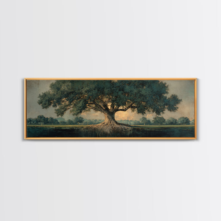 Tree of Life Framed Canvas Print, Nature Art, Living Room Decor, Oil Painting, Nature, Framed Art, Wood Wall Art, NAT-3x1-55