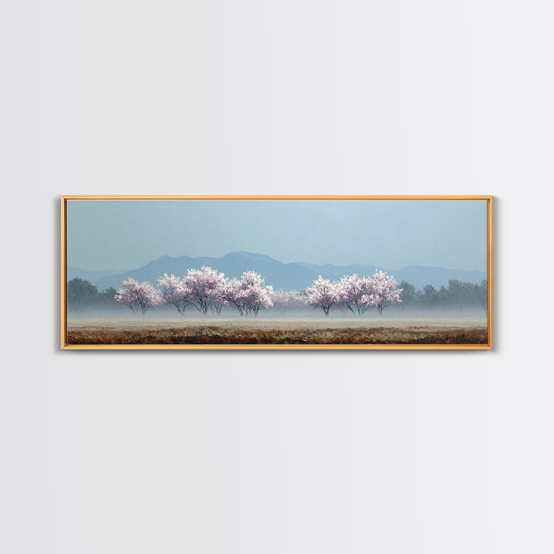 Spring Cherry Blossoms Framed Canvas Print, Nature Art, Textured Painting, Living Room Decor, Fine Art, Nature, NAT-3x1-56
