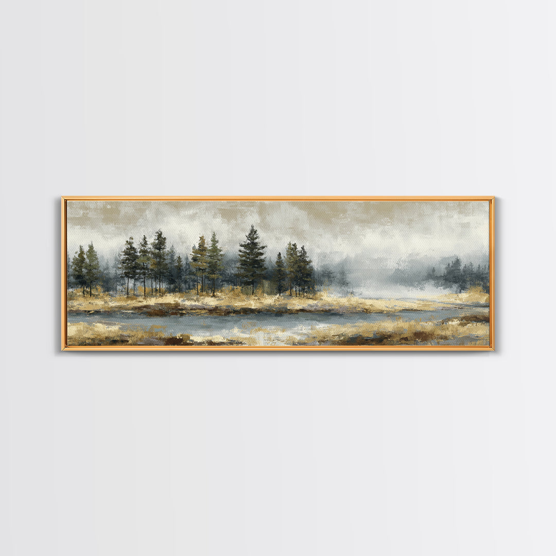 Moody Pine Forest Framed Canvas Print, Nature Art, Mountain Wall Art, Living Room Decor, Fine Art, Nature, Fine Art Print, NAT-3x1-57