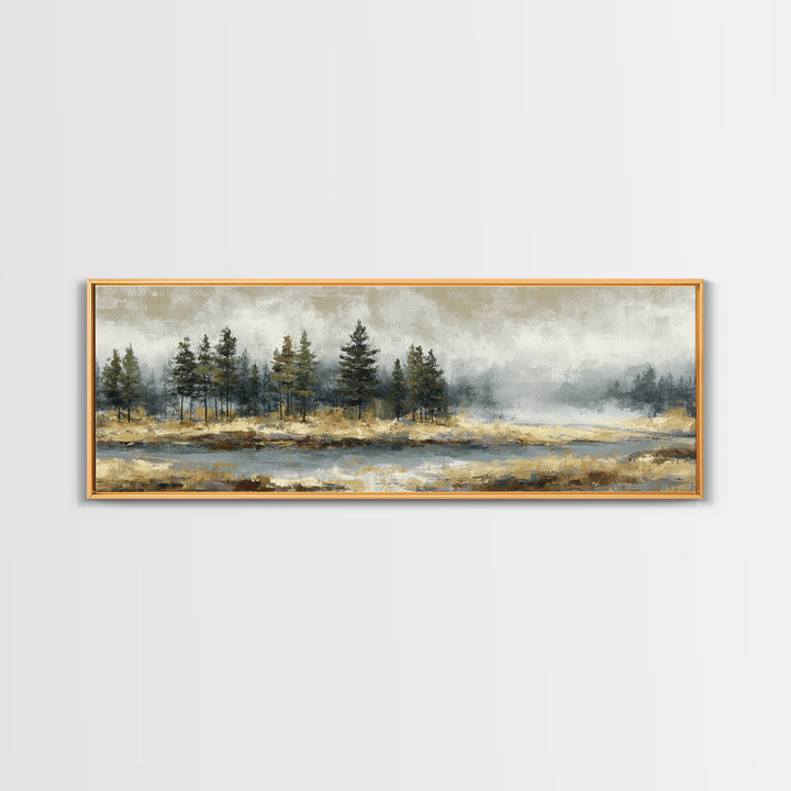 Moody Pine Forest Framed Canvas Print, Nature Art, Mountain Wall Art, Living Room Decor, Fine Art, Nature, Fine Art Print, NAT-3x1-57