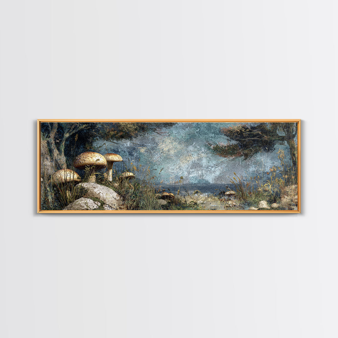 Mushroom Cluster in Enchanted Woodland Canvas Print, Nature Art, Original Painting, Living Room Decor, Fine Art, Nature, NAT-3x1-71
