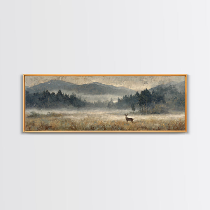 Deer Standing in a Golden Field Framed Canvas Print, Nature Art, Wall Art, Living Room Decor, Fine Art, Nature, Wood Wall Art, NAT-3x1-72