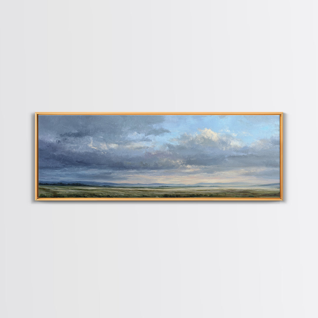 Storm Clouds over a Rolling Prairie Canvas Print, Nature Art, Poster, Living Room Decor, Fine Art, Nature, Abstract Wall Art, NAT-3x1-78