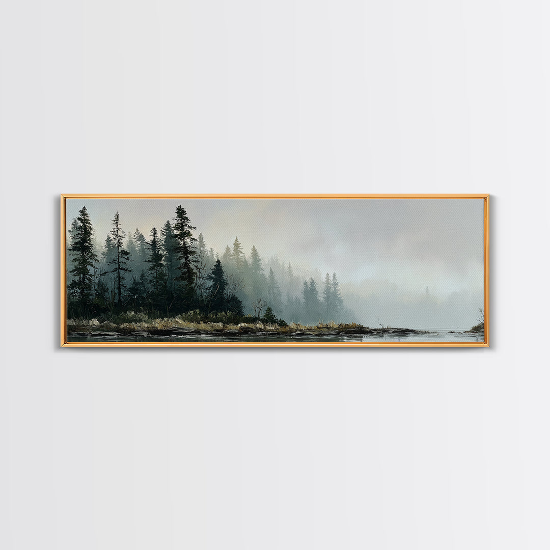 Moody Pine Forest Framed Canvas Print, Nature Art, Floral, Living Room Decor, Fine Art, Nature, Moss Art, Landscape Art, NAT-3x1-9