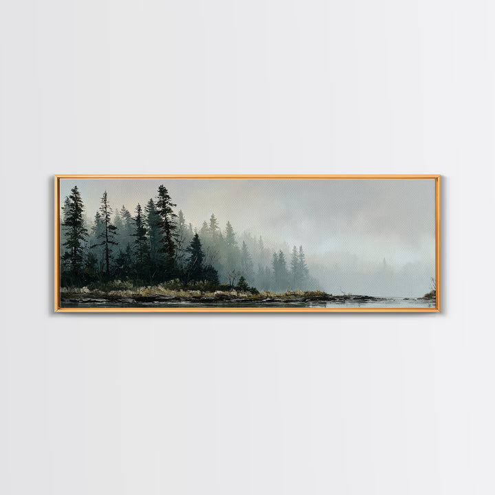 Moody Pine Forest Framed Canvas Print, Nature Art, Floral, Living Room Decor, Fine Art, Nature, Moss Art, Landscape Art, NAT-3x1-9