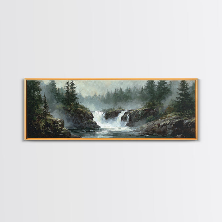 Waterfall Hidden Among Dark Green Rocks Canvas Print, Nature Art, Room Decor, Living Room Decor, Nature, Wall Hangings, NAT-3x1-91
