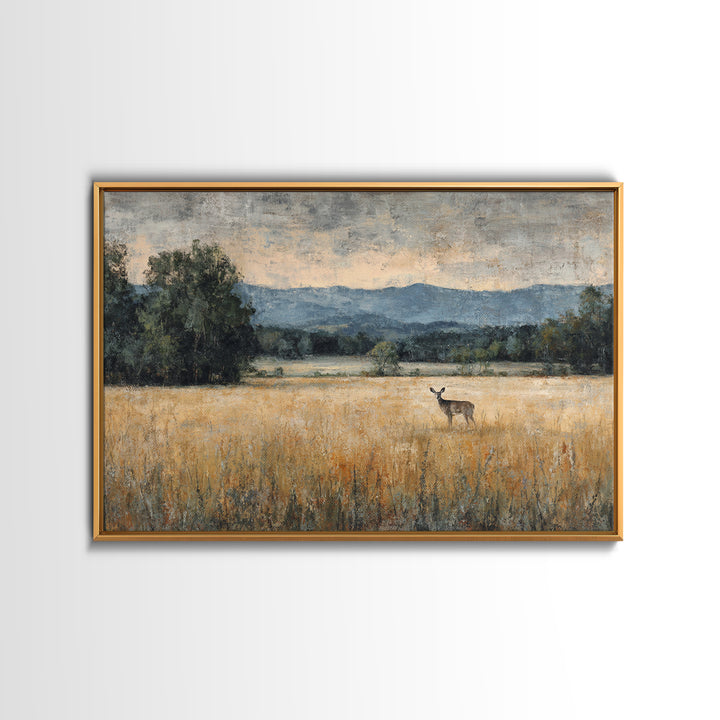 Deer Standing in a Golden Field Canvas Print, Nature Art, Wood Wall Art, Living Room Decor, Nature, Digital Download Art, NAT-3x2-12