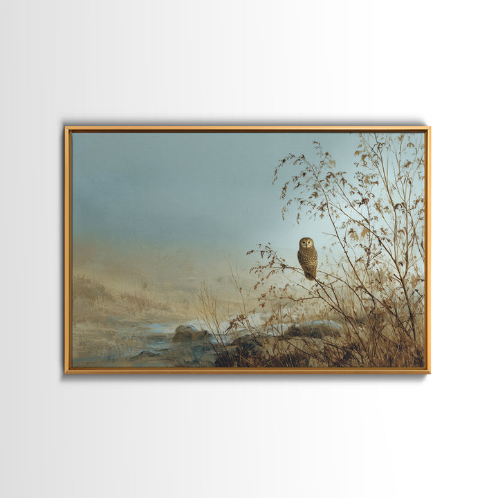 Owl in Moonlit Branches Framed Canvas Print, Nature Art, Watercolor Painting, Living Room Decor, Oil Painting, Nature, NAT-3x2-23