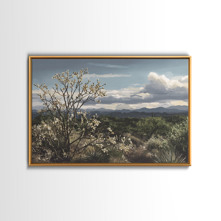Desert Cactus Blooming After Rain Framed Canvas Print, Nature Art, 3d Wall Art, Living Room Decor, Watercolor Art, Nature, NAT-3x2-24