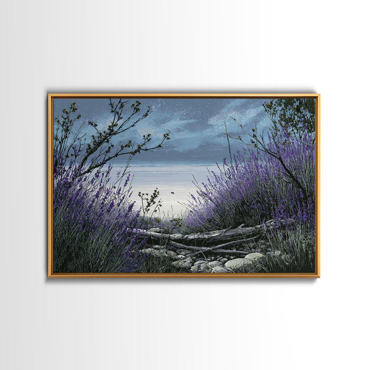 Bees Circling Lavender Blossoms Framed Canvas Print, Nature Art, Living Room Wall Art, Living Room Decor, Fine Art, Nature, NAT-3x2-27