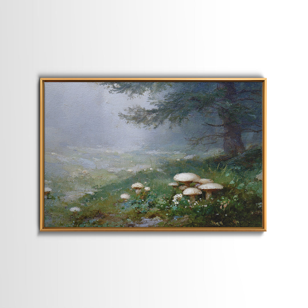 Mushroom Cluster in Enchanted Woodland Framed Canvas Print, Nature Art, Bird Wall Art, Living Room Decor, Fine Art, Nature, NAT-3x2-35
