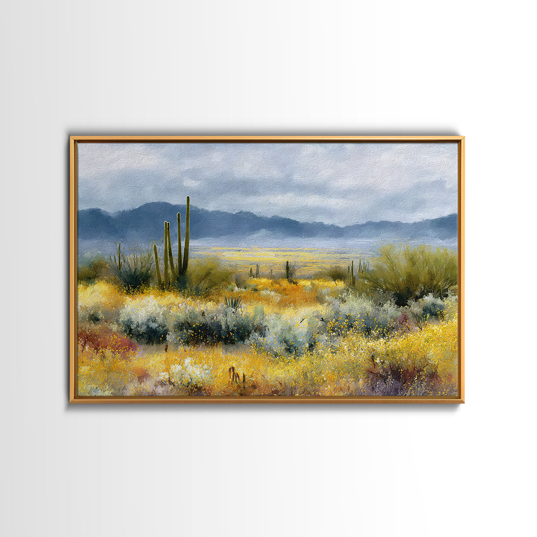 Desert Cactus Blooming After Rain Canvas Print, Nature Art, Mountain Wall Art, Living Room Decor, Nature, Fine Art Print, NAT-3x2-48