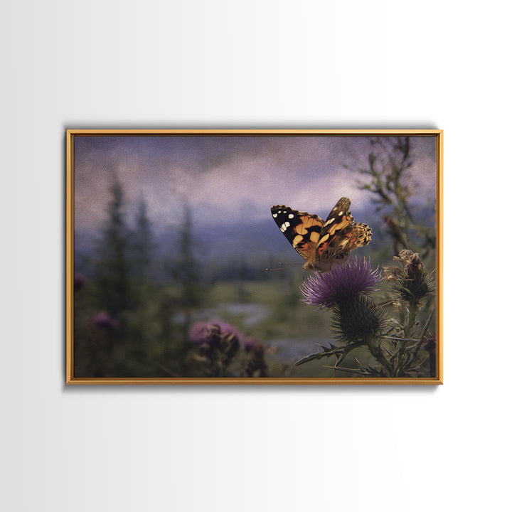 Butterfly Resting on a Blooming Thistle Canvas Print, Nature Art, Landscape Print, Living Room Decor, Fine Art, Nature, NAT-3x2-56