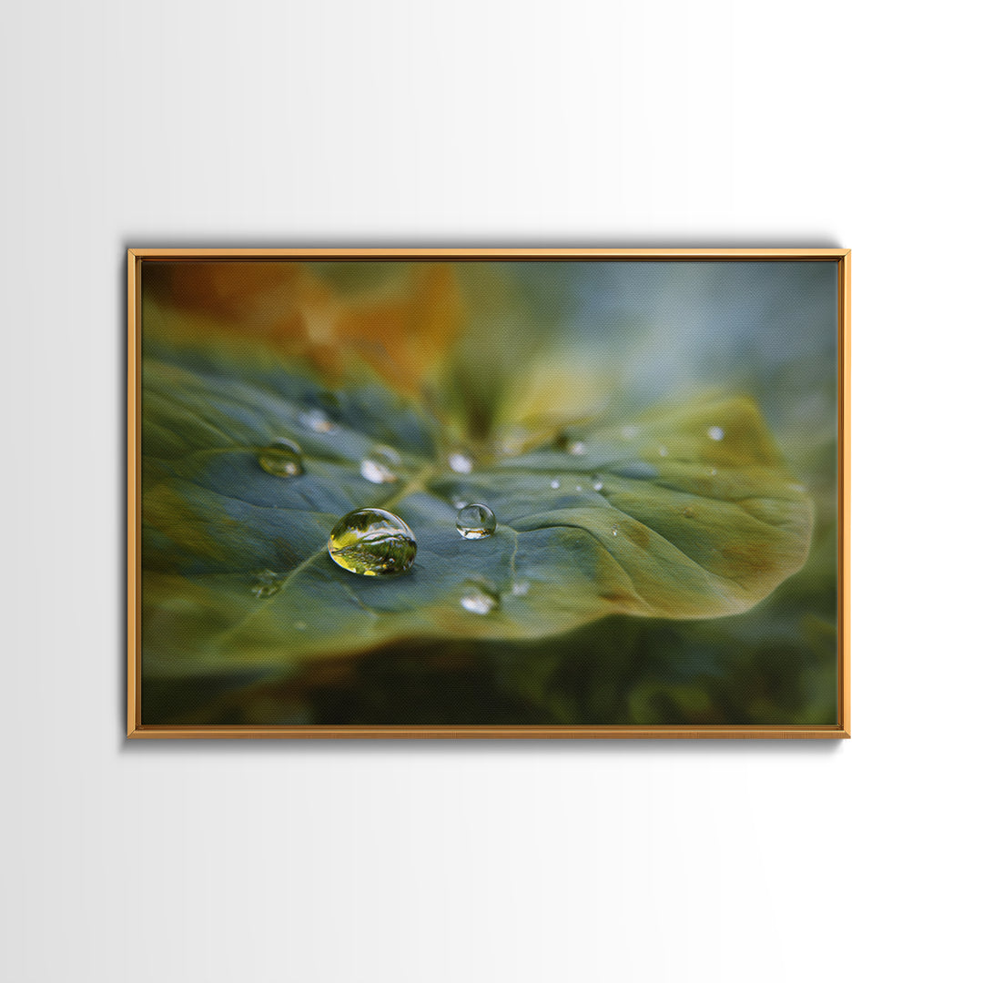 Rain Drops on a Large Green Leaf Canvas Print, Nature Art, Mountain Wall Art, Living Room Decor, Watercolor Art, Nature, NAT-3x2-61