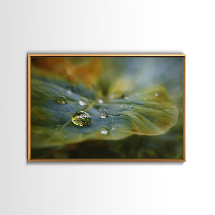 Rain Drops on a Large Green Leaf Canvas Print, Nature Art, Mountain Wall Art, Living Room Decor, Watercolor Art, Nature, NAT-3x2-61