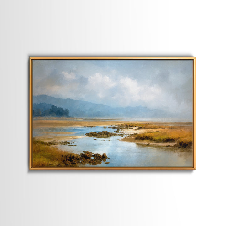 Calm Beach Tide Pooling Around Rocks Canvas Print, Nature Art, Nature Wall Art, Living Room Decor, Watercolor Art, Nature, NAT-3x2-76