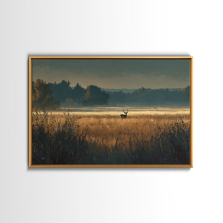 Deer Standing in a Golden Field Canvas Print, Nature Art, Boho Decor, Living Room Decor, Fine Art, Nature, Wall Decor, NAT-3x2-84