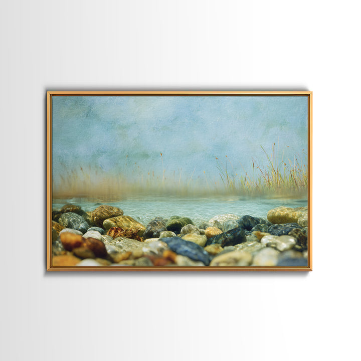 River Stones under Clear Shallow Water Canvas Print, Nature Art, Nature Wall Art, Living Room Decor, Oil Painting, Nature, NAT-3x2-89