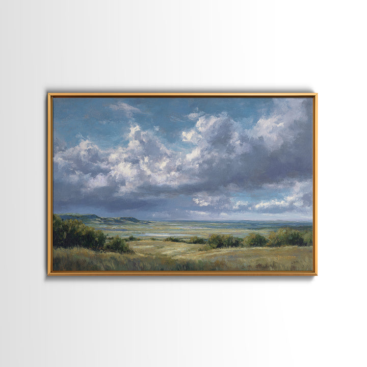 Storm Clouds over a Rolling Prairie Framed Canvas Print, Nature Art, Living Room Wall Art, Living Room Decor, Fine Art, Nature, NAT-3x2-90