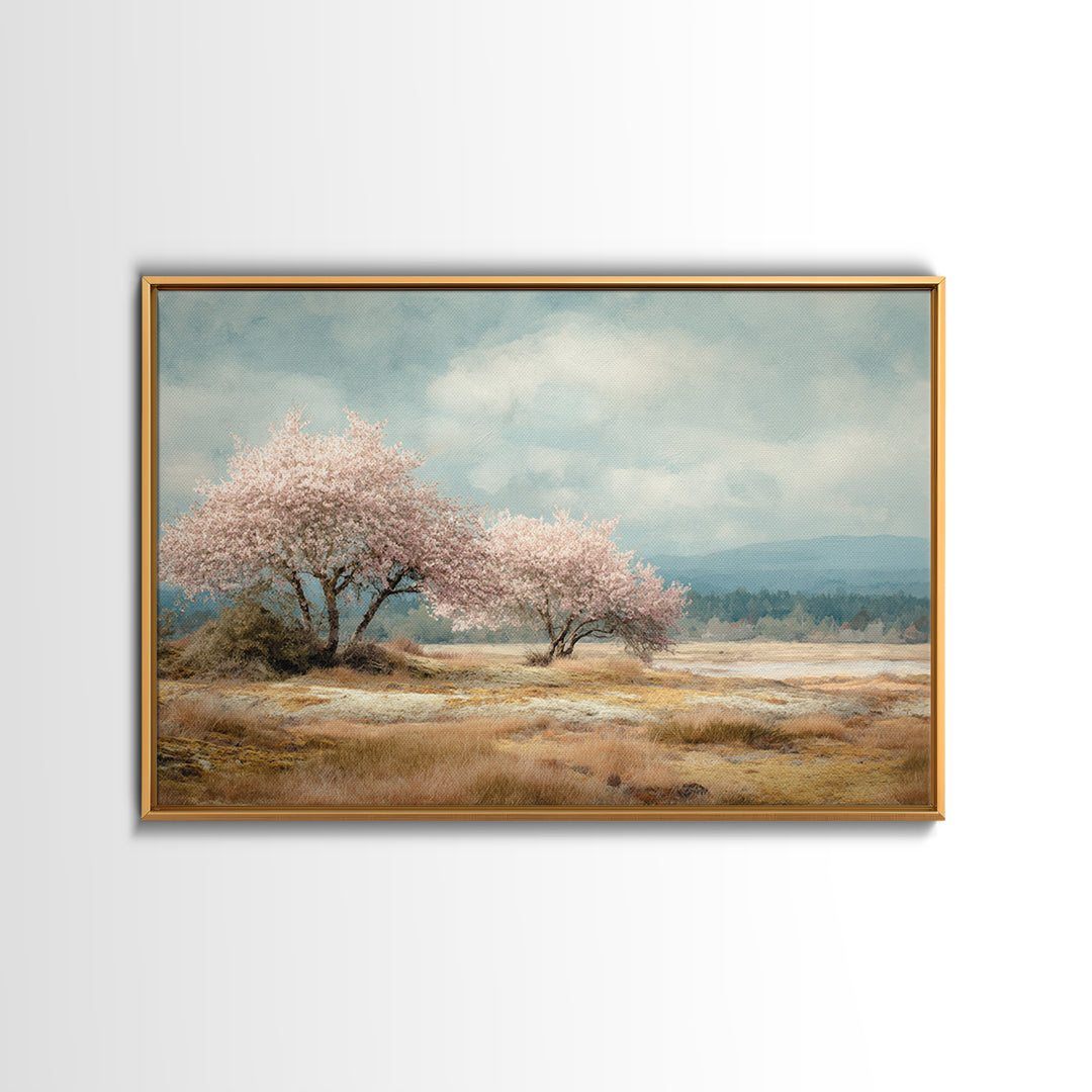 Spring Cherry Blossoms Framed Canvas Print, Nature Art, Luxury Decor, Living Room Decor, Fine Art, Nature, Mushroom, NAT-3x2-92