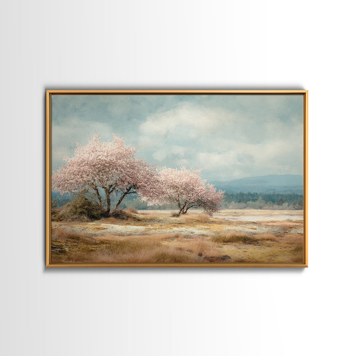 Spring Cherry Blossoms Framed Canvas Print, Nature Art, Luxury Decor, Living Room Decor, Fine Art, Nature, Mushroom, NAT-3x2-92