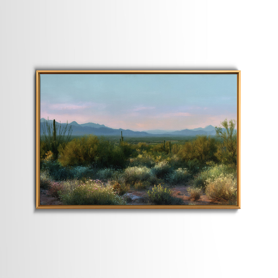 Desert Cactus Blooming After Rain Framed Canvas Print, Nature Art, Art Print, Living Room Decor, Fine Art, Nature, NAT-3x2-96