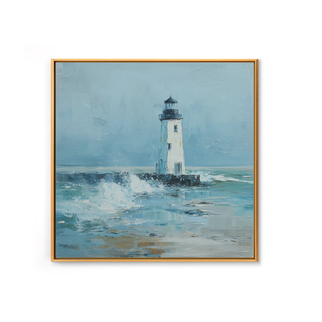 Lighthouse Standing Against Stormy Waves Canvas Print, Nautical Art, Large Wall Art, Coastal Decor, Abstract Art, Harbor, NAU-1x1-3