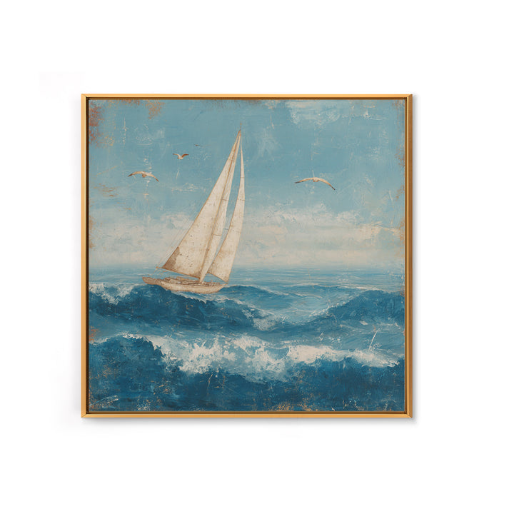 Sailboat Leaning into Wind on Blue Water Canvas Print, Nautical Art, Room Decor, Coastal Decor, Fine Art, Harbor, Printable, NAU-1x1-49
