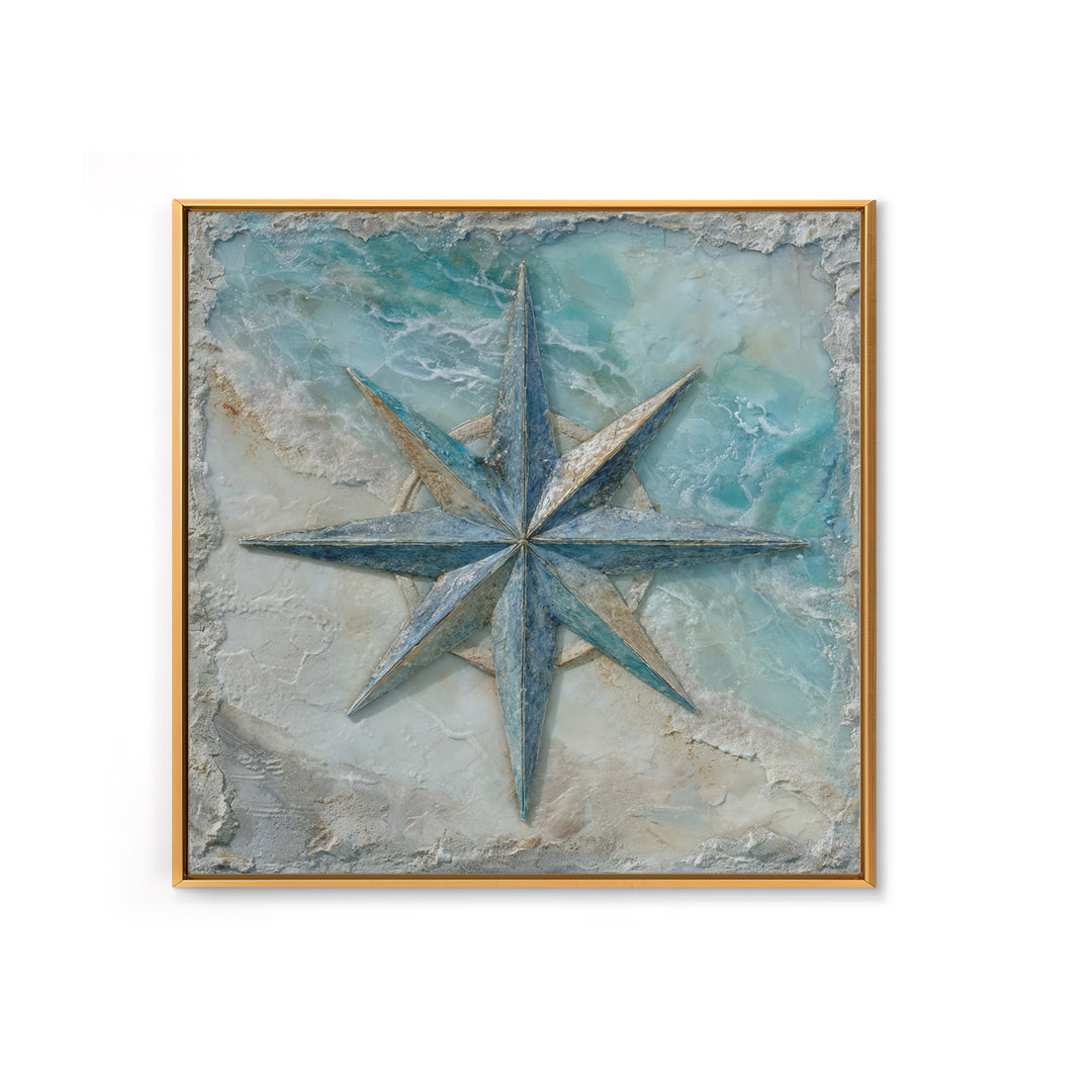 Nautical Star Compass Rose Framed Canvas Print, Nautical Art, Gallery Decor, Coastal Decor, Fine Art, Harbor, Wall Art, NAU-1x1-62