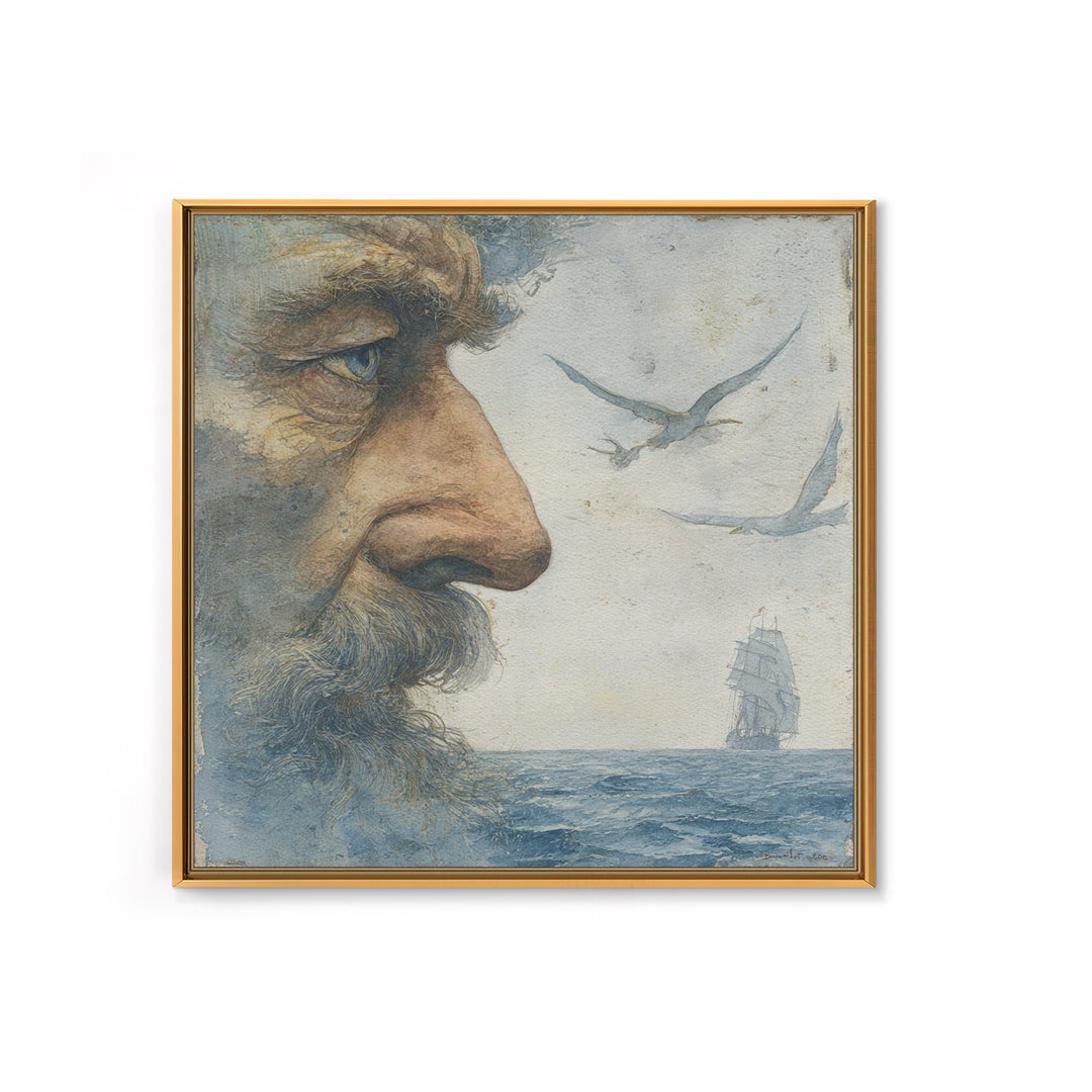 Sea Captain Portrait Framed Canvas Print, Nautical Art, Boho Decor, Coastal Decor, Fine Art, Harbor, Painting, Art Print, NAU-1x1-79