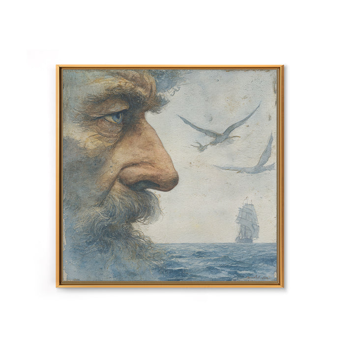 Sea Captain Portrait Framed Canvas Print, Nautical Art, Boho Decor, Coastal Decor, Fine Art, Harbor, Painting, Art Print, NAU-1x1-79