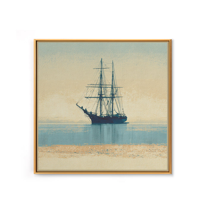 Tall Ship Silhouette at Sunset Framed Canvas Print, Nautical Art, Printable, Coastal Decor, Fine Art, Harbor, Beach Decor, NAU-1x1-8