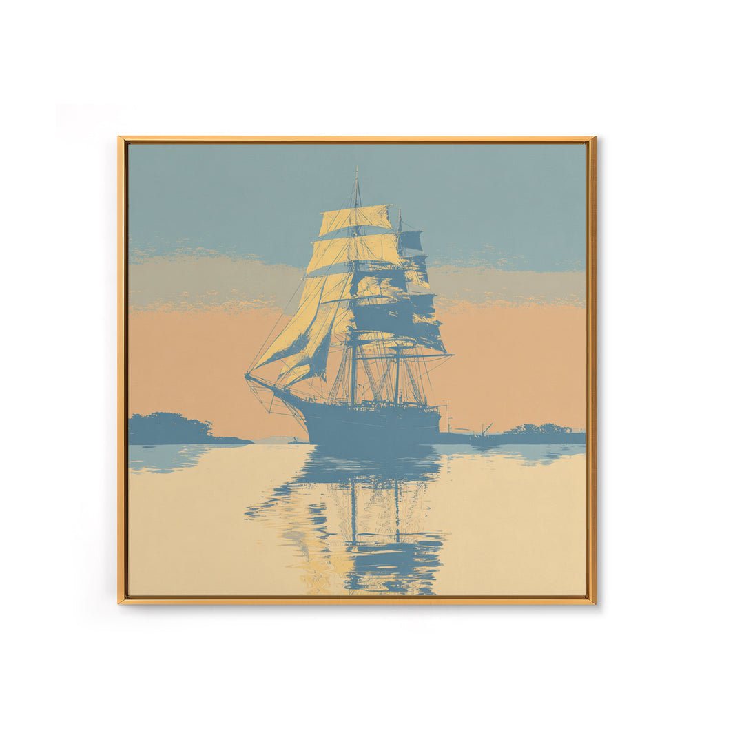 Tall Ship Silhouette at Sunset Framed Canvas Print, Nautical Art, Fine Art Print, Coastal Decor, Fine Art, Harbor, Wall Decor, NAU-1x1-80