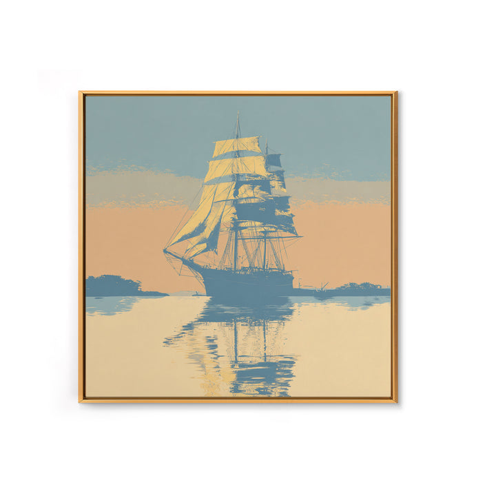 Tall Ship Silhouette at Sunset Framed Canvas Print, Nautical Art, Fine Art Print, Coastal Decor, Fine Art, Harbor, Wall Decor, NAU-1x1-80