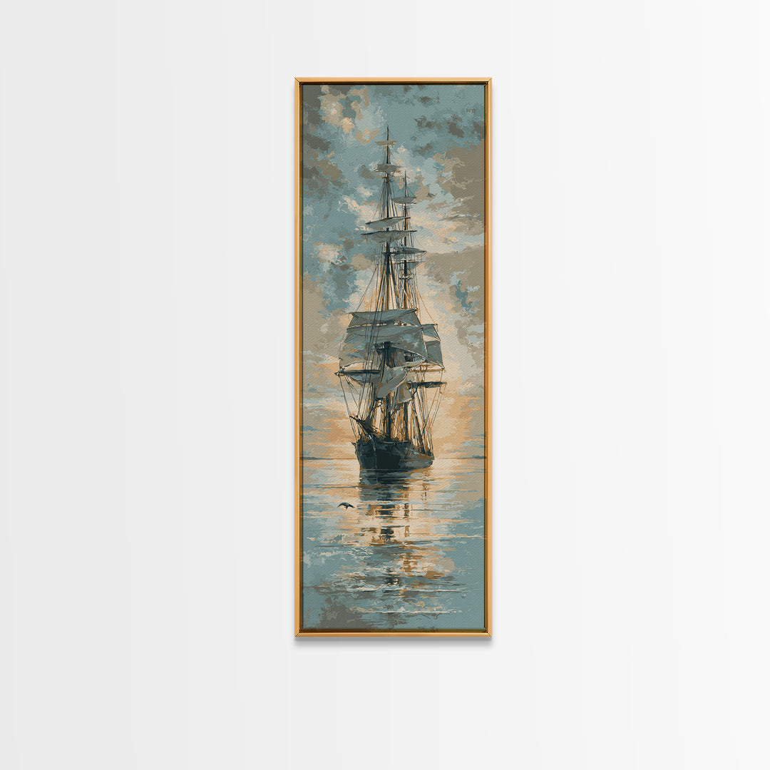 Tall Ship Silhouette at Sunset Canvas Print, Nautical Art, Coastal Wall Art, Coastal Decor, Fine Art, Harbor, Neutral Decor, NAU-1x3-68