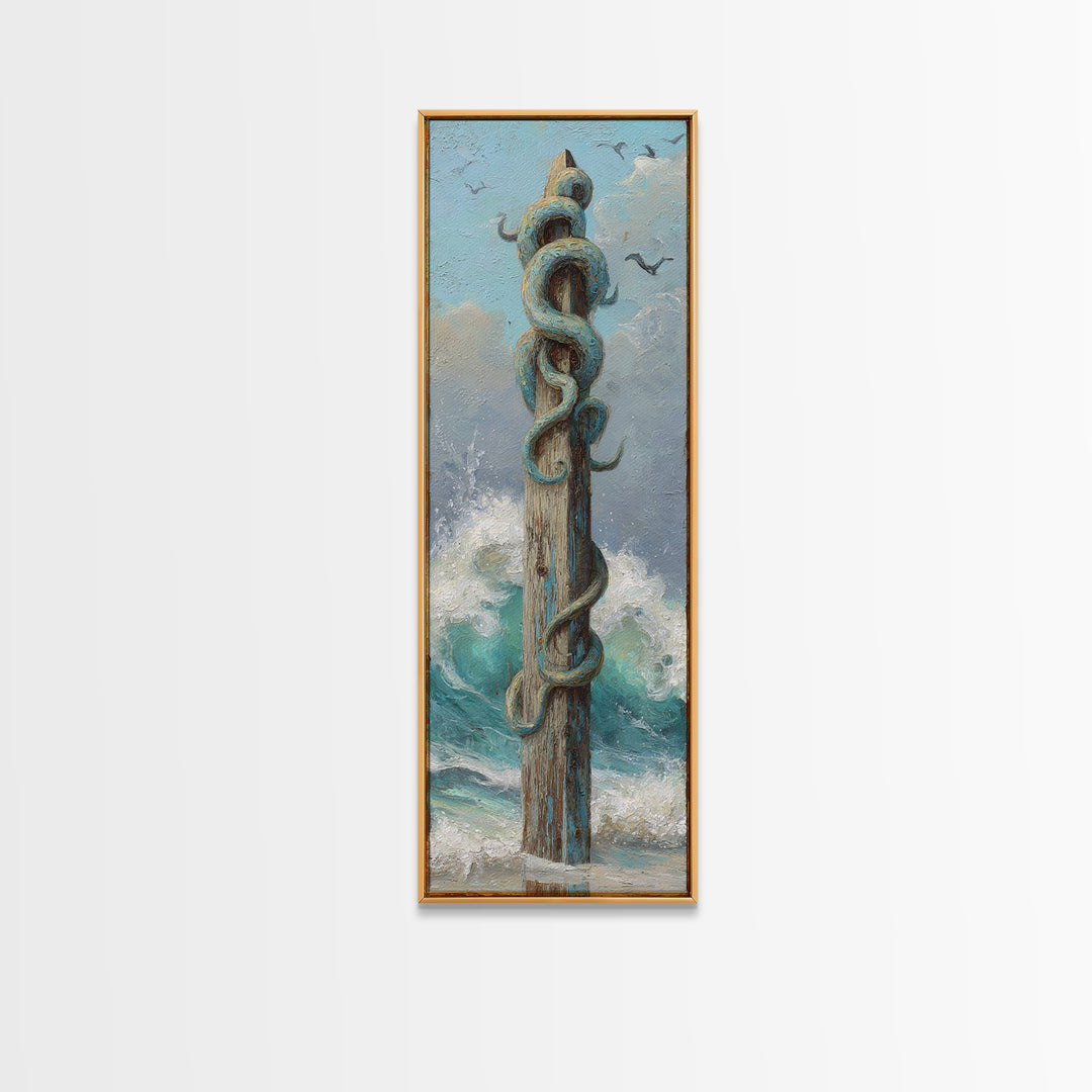 Octopus Wrapped Around an Anchor Canvas Print, Nautical Art, Boho Decor, Coastal Decor, Oil Painting, Harbor, Art Print, NAU-1x3-97