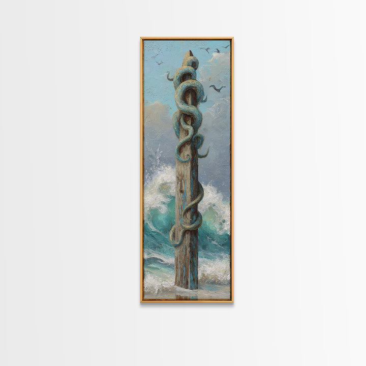 Octopus Wrapped Around an Anchor Canvas Print, Nautical Art, Boho Decor, Coastal Decor, Oil Painting, Harbor, Art Print, NAU-1x3-97